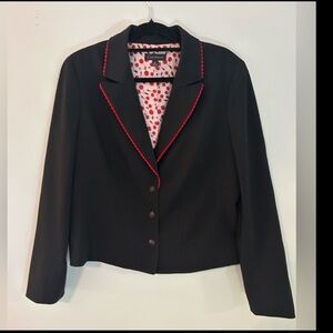 Context Womens Size 16 Black Button Up Blazer With‎ Cherry Design Lining